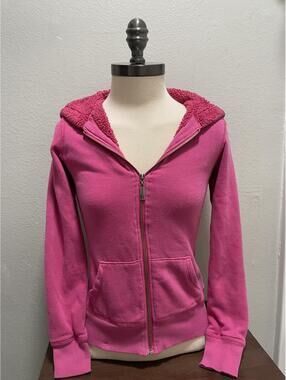 Vintage Y2K Kira Hot Pink Zip Up Hoodie Sherpa Lined Xs